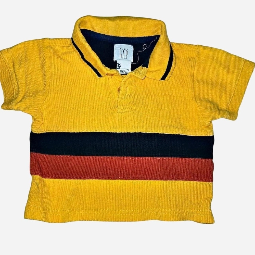 GAP Kids Yellow Polo with Black and Burnt Orange Stripes